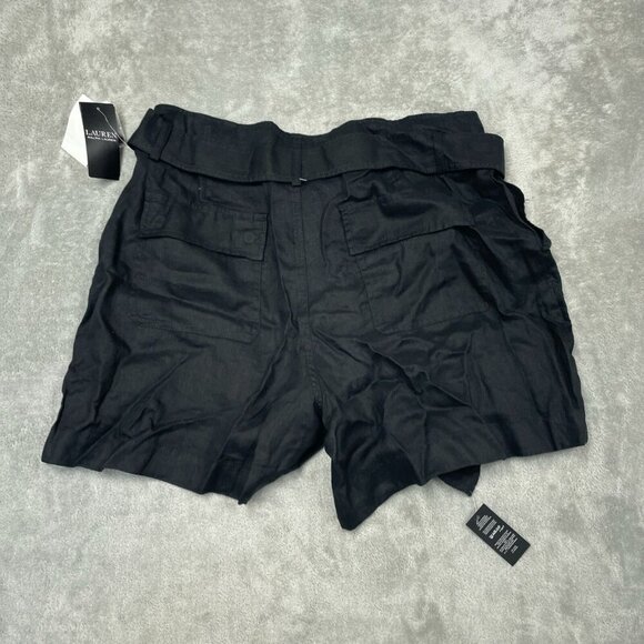 Lauren Ralph Lauren Black Linen Belted High-Waist Shorts Size 12 NWT 6199 - Picture 2 of 8